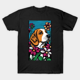 Beagle Dog Vibrant Tropical Flower Tall Retro Vintage Digital Pop Art Portrait T-Shirt